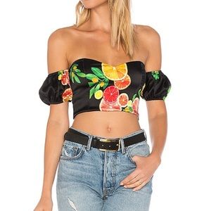 LPA tropical fruit off shoulder crop top